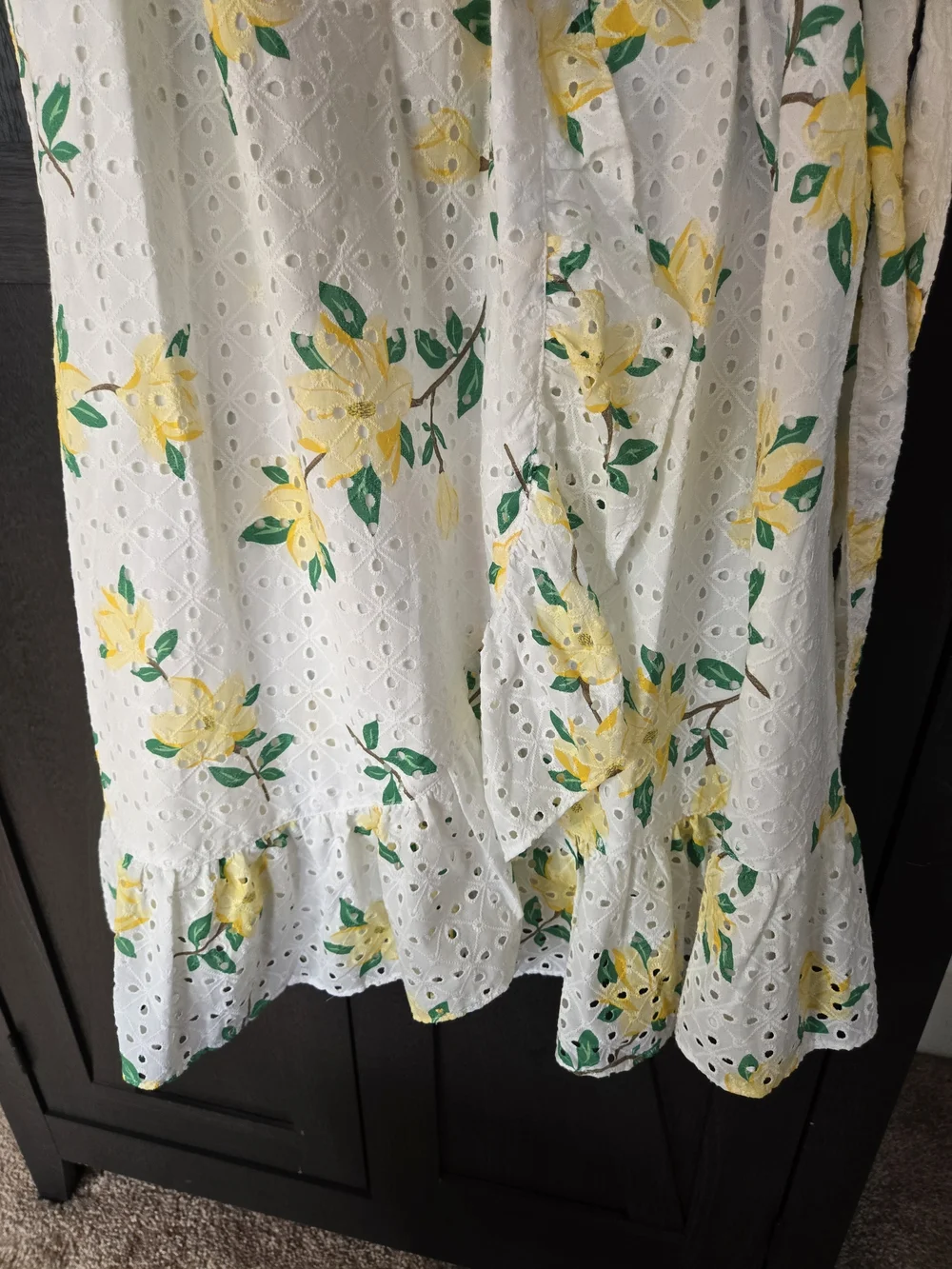 Draper James White Yellow Floral Knee-Length Eyelet Wrap Dress Rare Plus Size 20